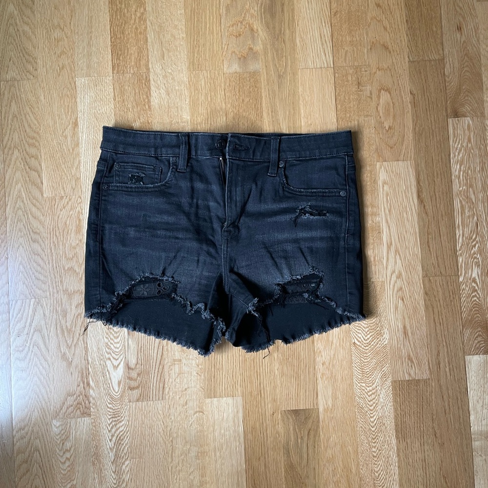 American Eagle Outfitters Black Jean Shorts Distressed Frayed Hem